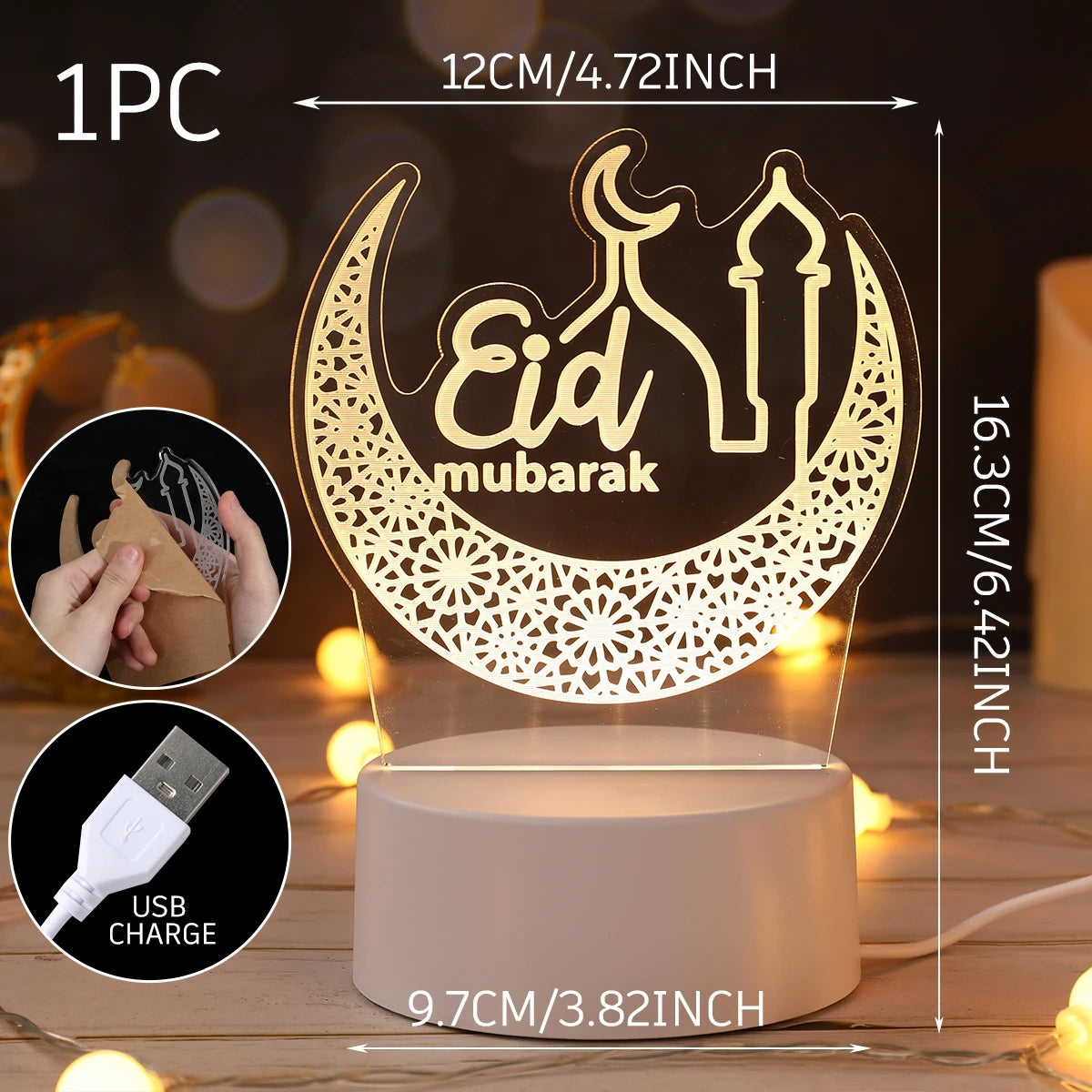 Eid Mubarak 3D Led Lamp Ramadan Night Light Led Moon Star Eid Bedroom Decoration Light Ornament Ramadan Decoration For Home