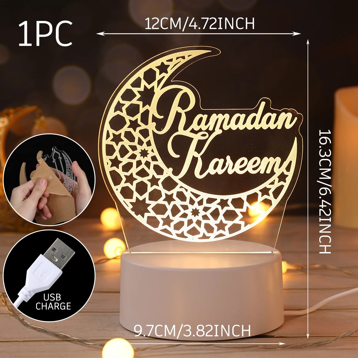 Eid Mubarak 3D Led Lamp Ramadan Night Light Led Moon Star Eid Bedroom Decoration Light Ornament Ramadan Decoration For Home