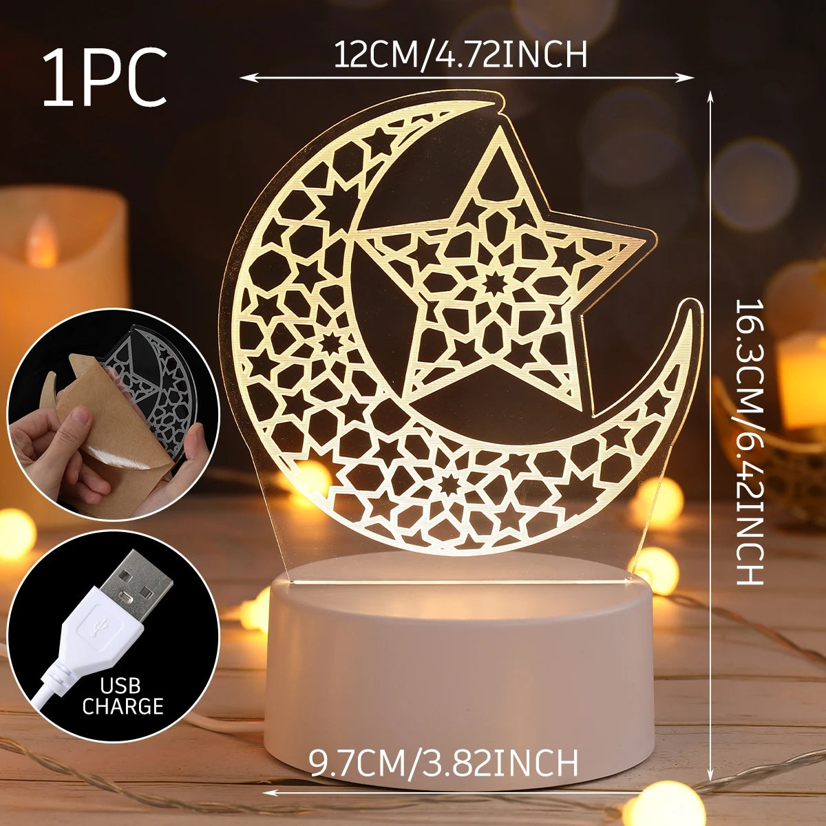 Eid Mubarak 3D Led Lamp Ramadan Night Light Led Moon Star Eid Bedroom Decoration Light Ornament Ramadan Decoration For Home