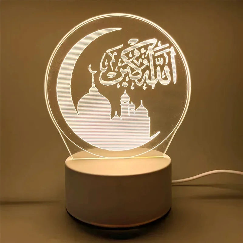 USB 3D Acrylic LED Night Light EID Mubarak Islamic Decoration