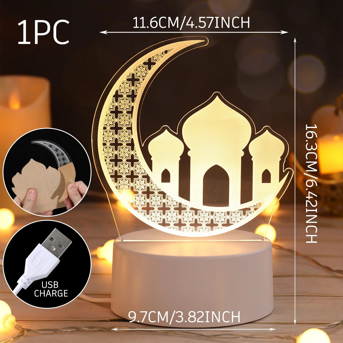 Eid Mubarak 3D Led Lamp Ramadan Night Light Led Moon Star Eid Bedroom Decoration Light Ornament Ramadan Decoration For Home