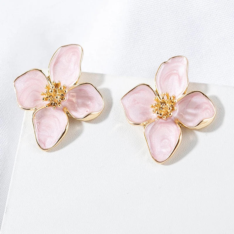 Obega Flower Earrings Trendy Pink and White floral stud earrings for women