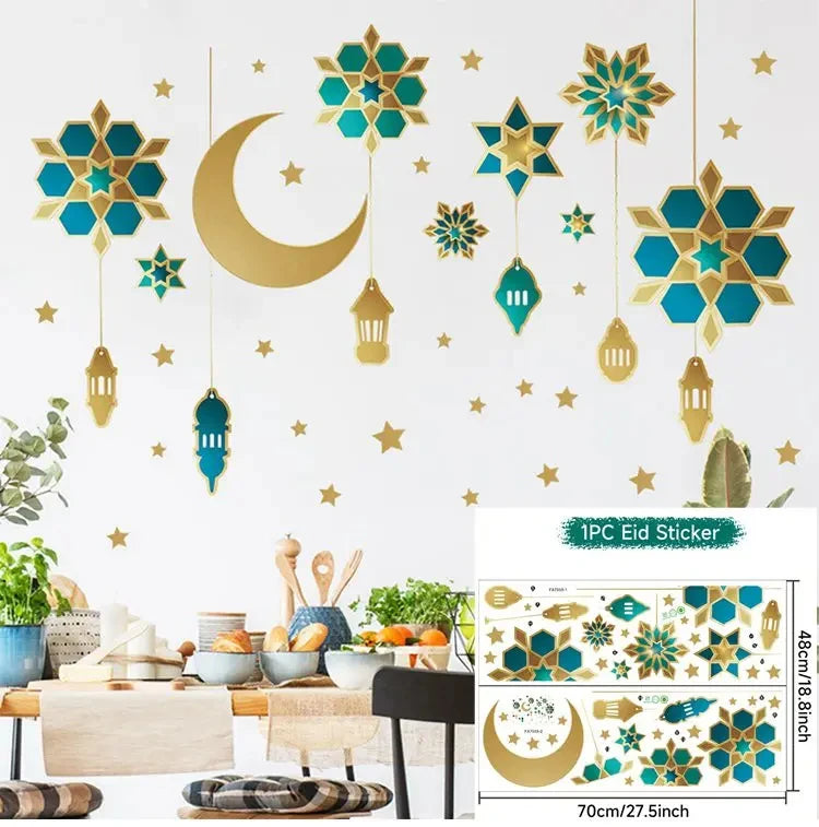 Eid Window Stickers Ramadan Decoration Eid Mubarak Decor for Home Ramadan Kareem Islam Muslim Party Supplies Eid Al-fitr