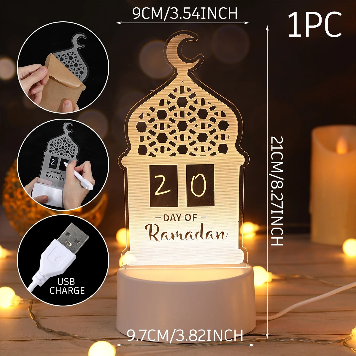 Eid Mubarak 3D Led Lamp Ramadan Night Light Led Moon Star Eid Bedroom Decoration Light Ornament Ramadan Decoration For Home