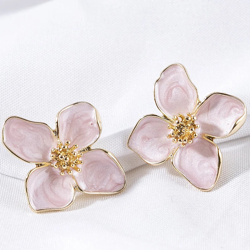 Obega Flower Earrings Trendy Pink and White floral stud earrings for women