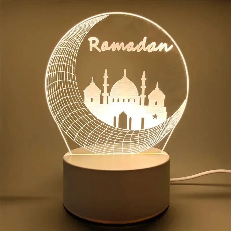 USB 3D Acrylic LED Night Light EID Mubarak Islamic Decoration