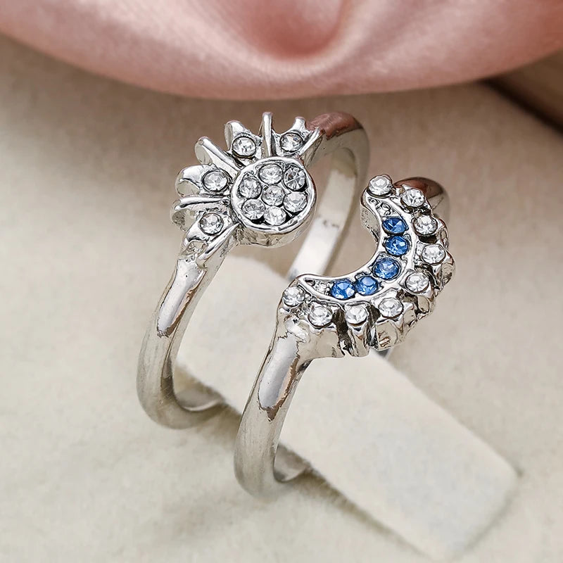 2pc/set Summer Couple Ring Set Sky Moon&Sun Stackable Engagement Jewelry