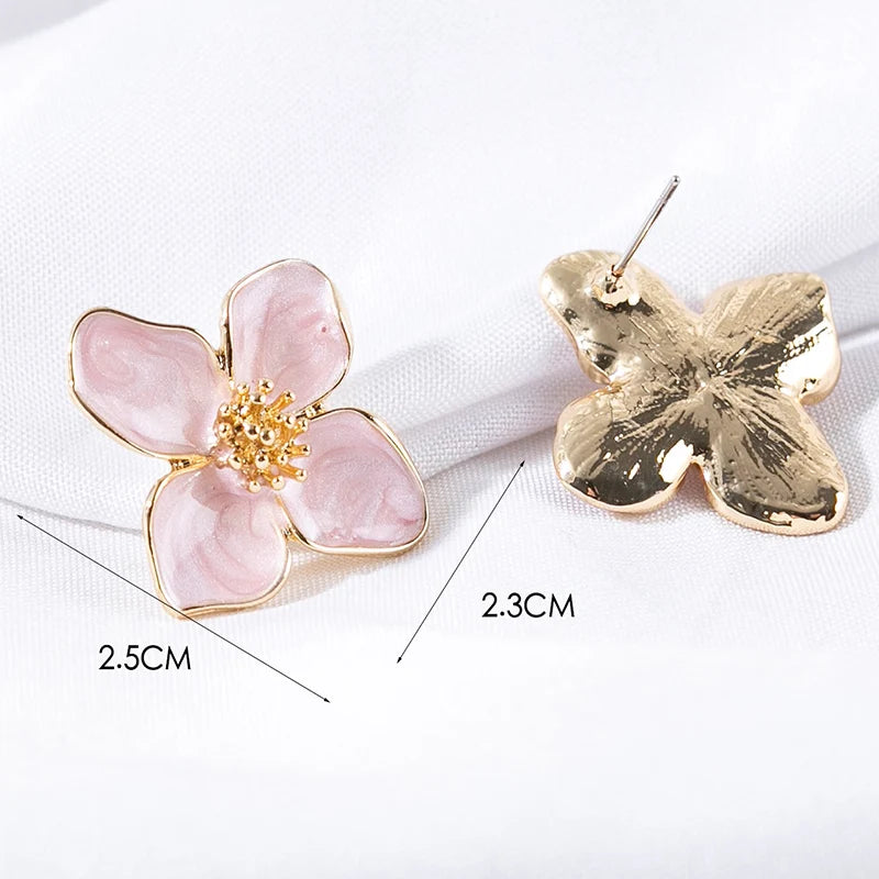 Obega Flower Earrings Trendy Pink and White floral stud earrings for women