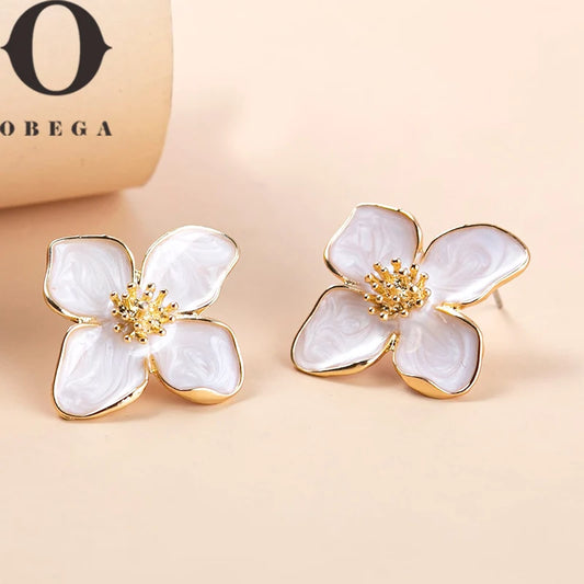 Obega Flower Earrings Trendy Pink and White floral stud earrings for women