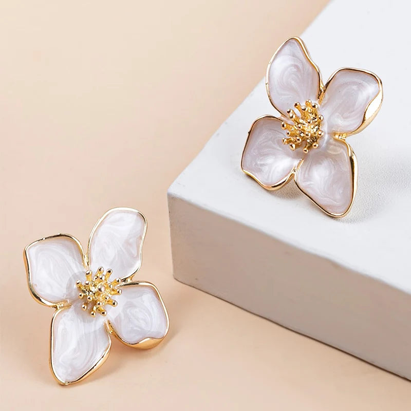 Obega Flower Earrings Trendy Pink and White floral stud earrings for women