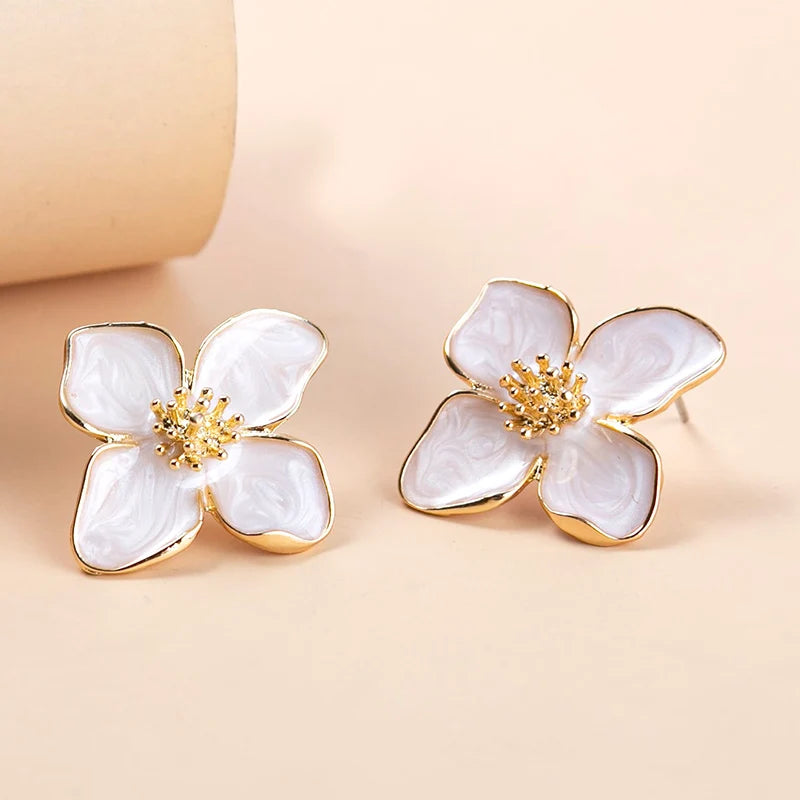 Obega Flower Earrings Trendy Pink and White floral stud earrings for women