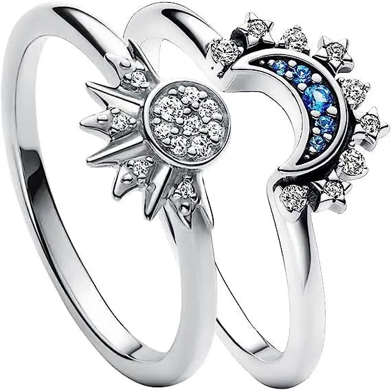 2pc/set Summer Couple Ring Set Sky Moon&Sun Stackable Engagement Jewelry