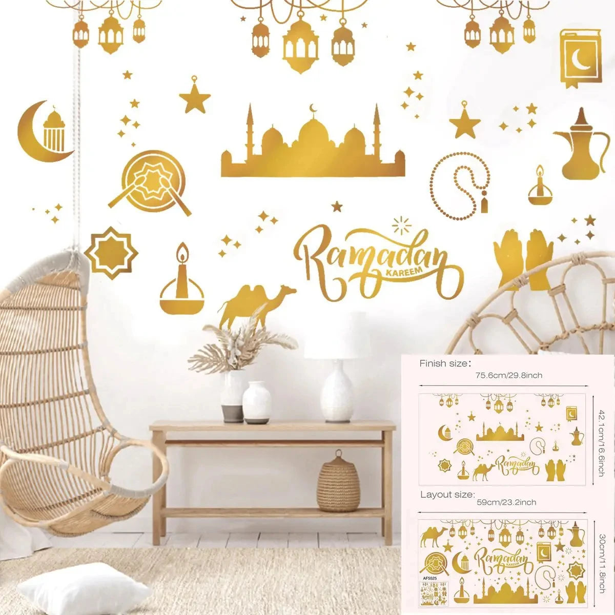 Eid Window Stickers Ramadan Decoration Eid Mubarak Decor for Home Ramadan Kareem Islam Muslim Party Supplies Eid Al-fitr