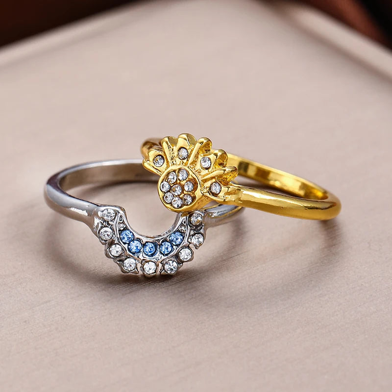 2pc/set Summer Couple Ring Set Sky Moon&Sun Stackable Engagement Jewelry