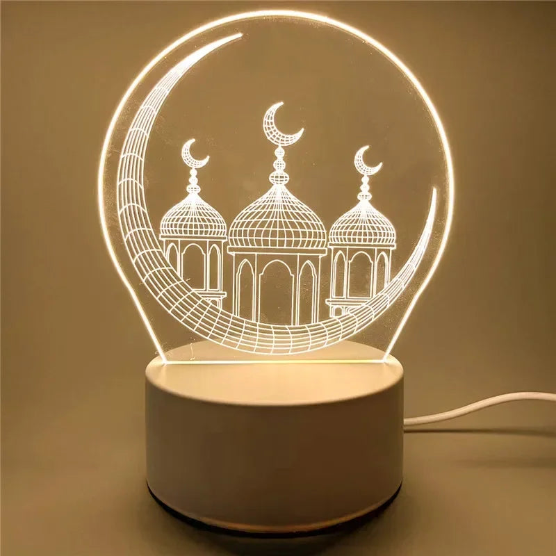 USB 3D Acrylic LED Night Light EID Mubarak Islamic Decoration