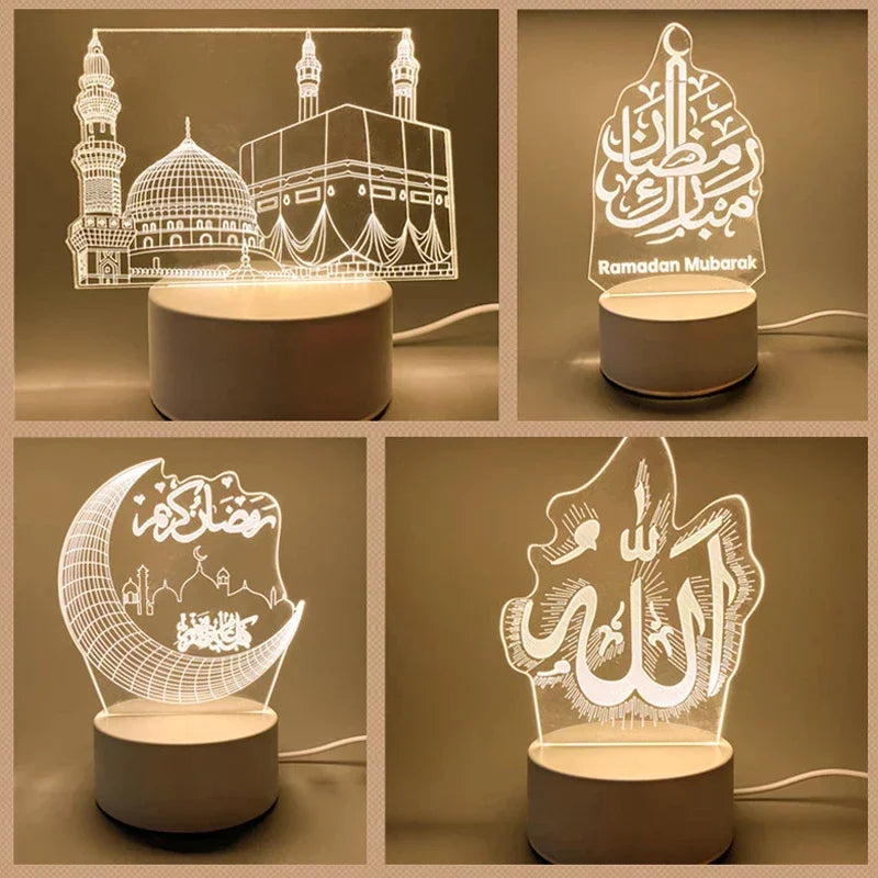 USB 3D Acrylic LED Night Light EID Mubarak Islamic Decoration