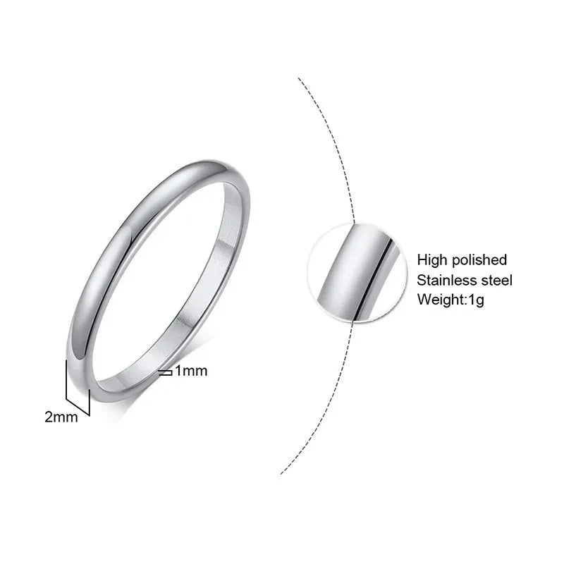 2mm Stainless Steel Ring for Women, Gold-color / Silver-color, Tail Ring for Wedding,