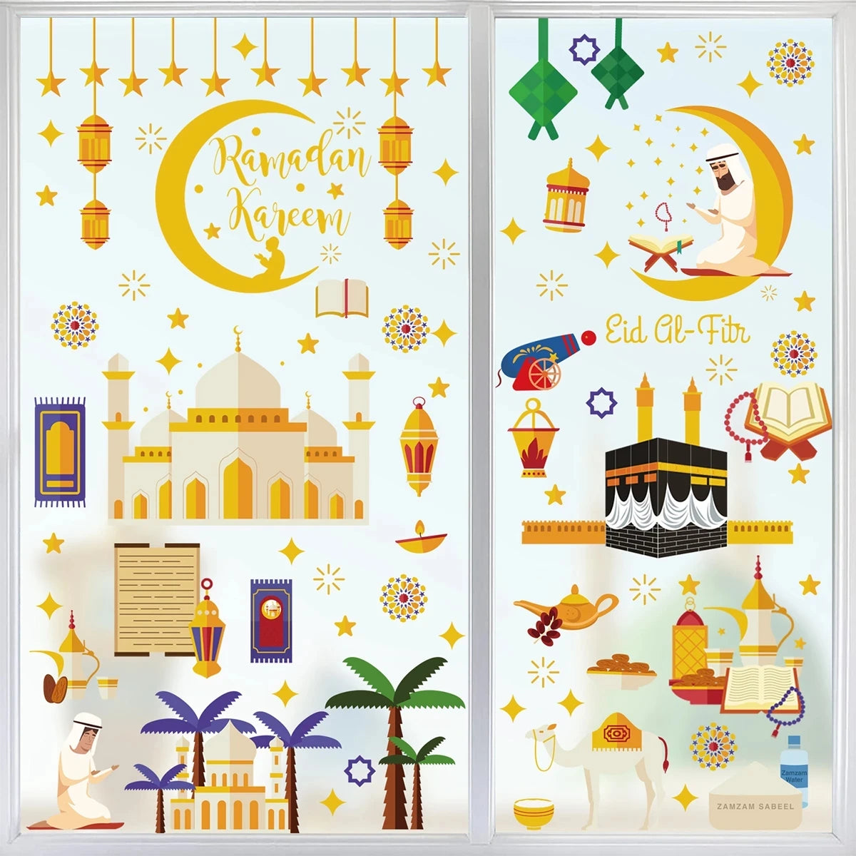 Eid Window Stickers Ramadan Decoration Eid Mubarak Decor for Home Ramadan Kareem Islam Muslim Party Supplies Eid Al-fitr